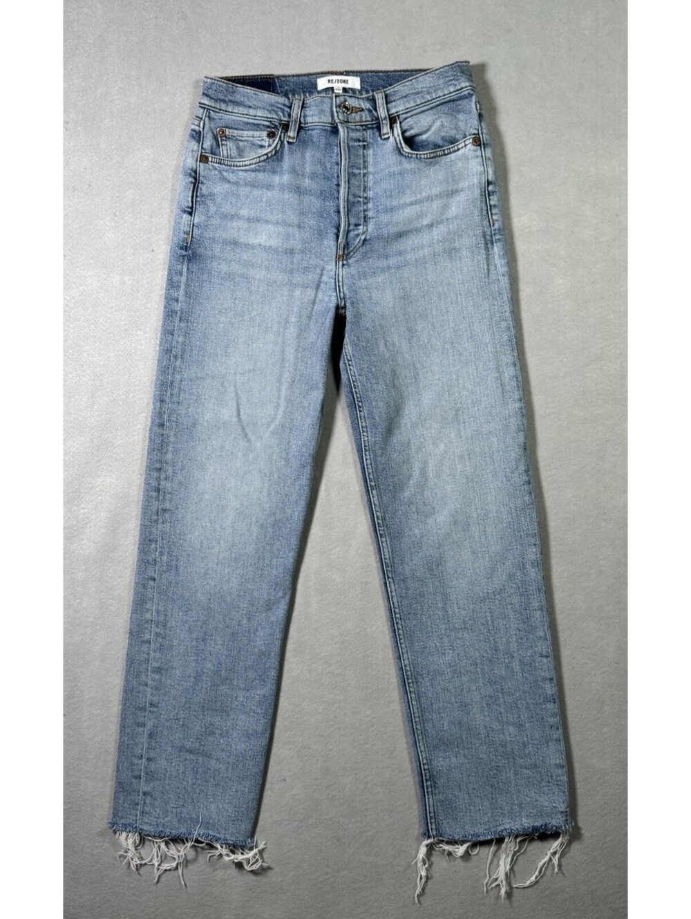 RE/DONE 70s Stove Pipe High Rise Straight Leg Jeans Mid 90s Stretch Blue Size 27